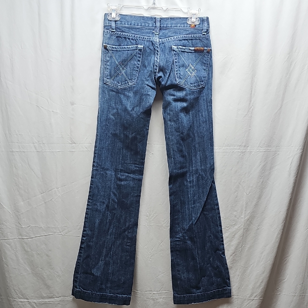 7 For All Mankind Dark Blue Flare Jeans with Embroidered Back Pockets